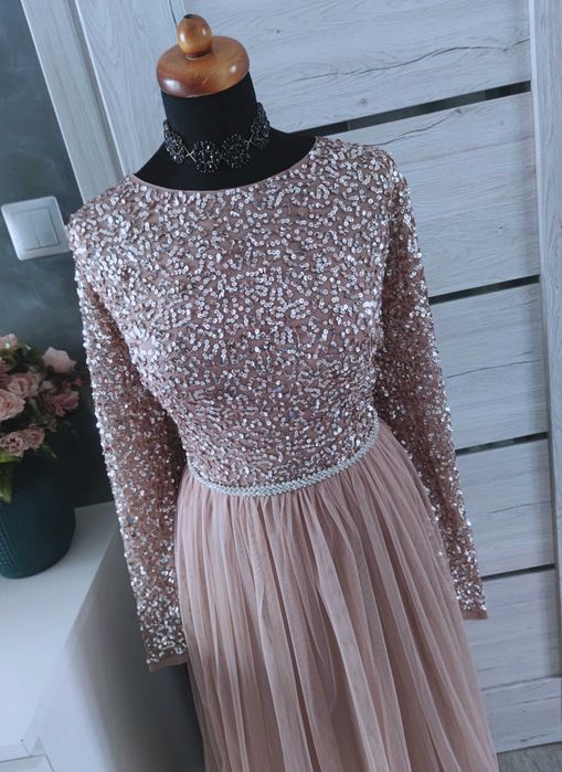 długa suknia wieczorowa z cekinami rozmiar xl 42 sylwestra studniówkę