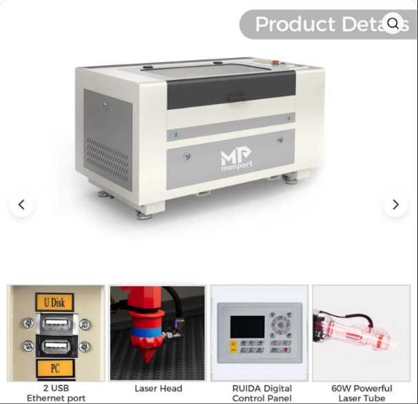 Laser de gravar e corte MONPORT 602 CO2 com autofocus Usado