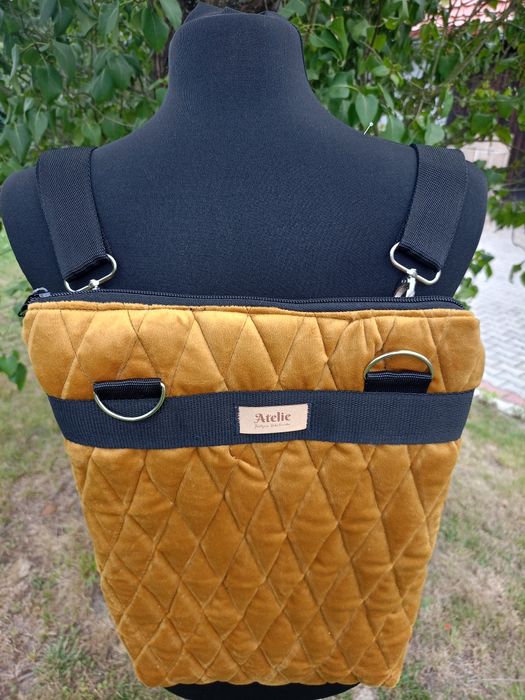 Torboplecak 3w1 z ręcznie pikowanego weluru – handmade | Atelie Justyna Sokołowska