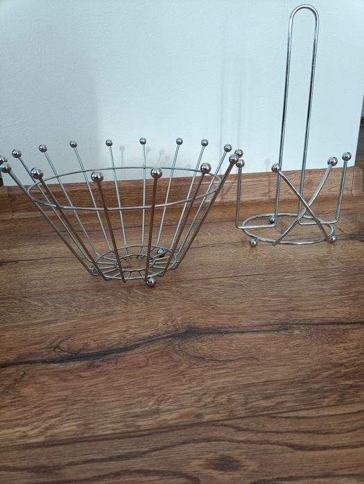 Komplet: stojak na ręcznik papierowy i kosz / koszyczek na owoce