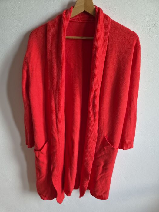 Kardigan sweter czerwony malinowy koralowy