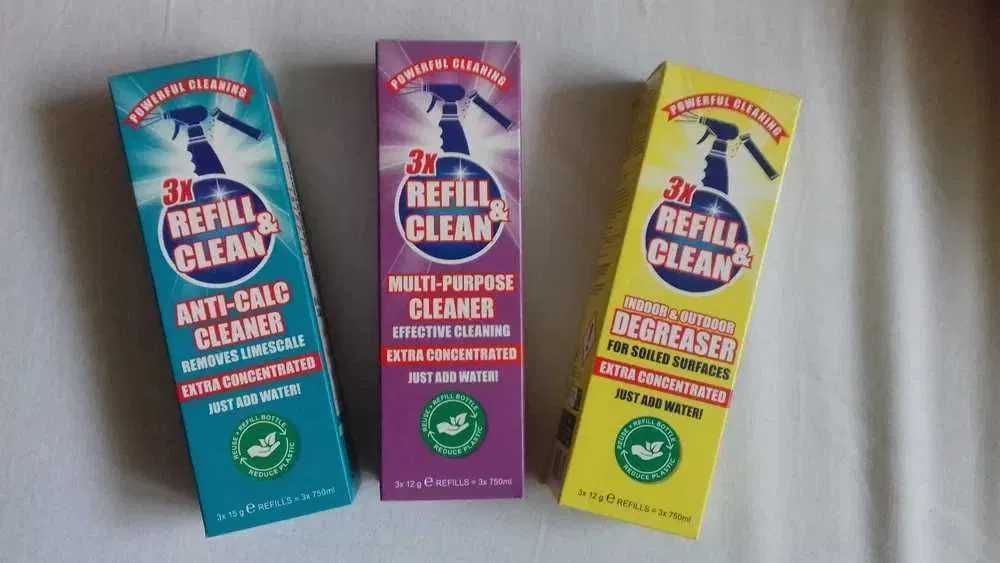 Zestaw 3 różnych środków czyszczących w proszku do spryskiwacza