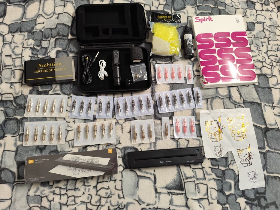 Zestaw do tatuażu: Maszynka bezprzewodowa + Drukarka termiczna + Akces