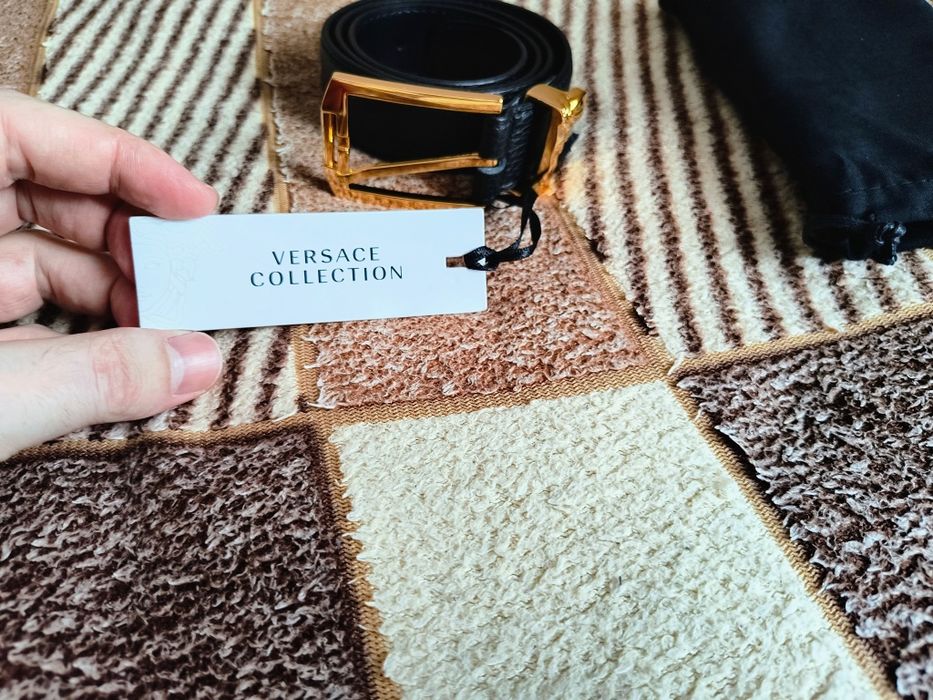 Ремінь Versace Printed Elk Gold Medusa Buckle Belt Blue 80