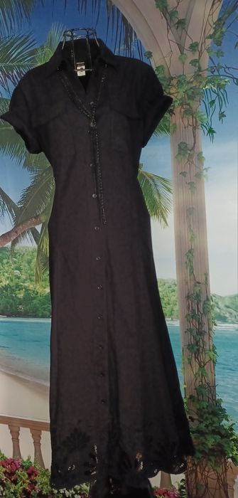 Vestido comprido preto bordado Miss Sixty L