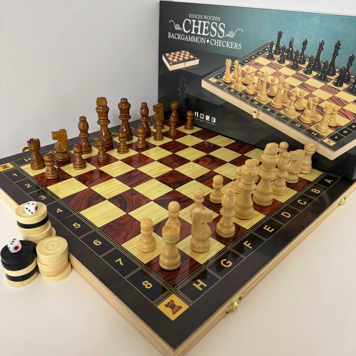 Шахматы, шашки, нарды 3 в 1 с магнитом ZC039 (доска 39x39 см)