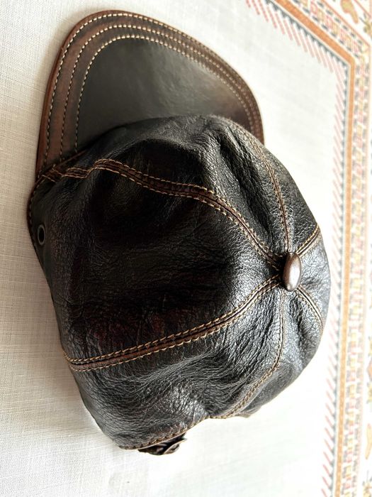 Czapka z daszkiem męska z naturalnej skóry brązowa