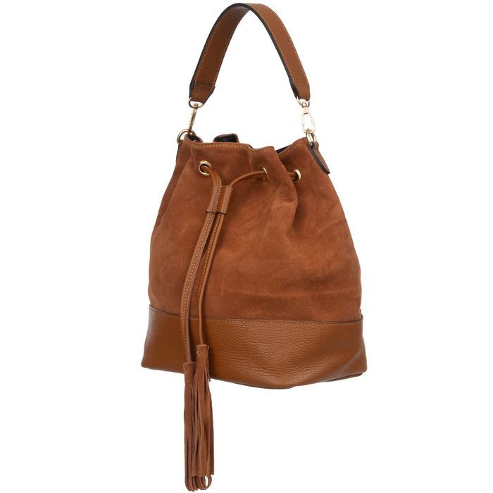 VERA PELLE torebka damska zamszowa kuferek z paskiem V490 brązowa