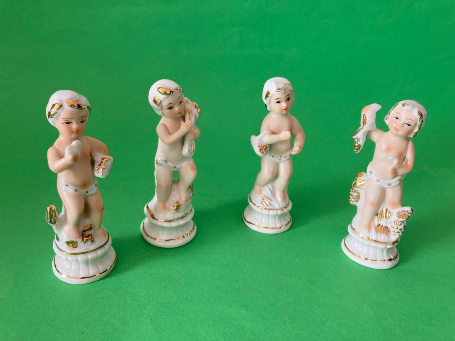 Collection of 4 Porcelain Figurines: Four Seasons Cherubs, Antique Korea