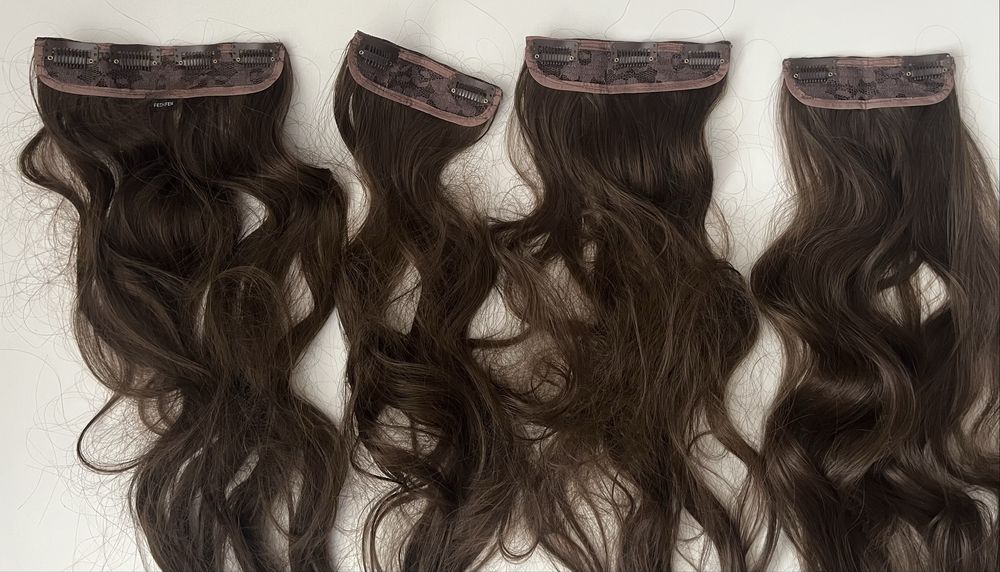 FESHFEN dopinki clip in 50cm falowane ciemny brąz