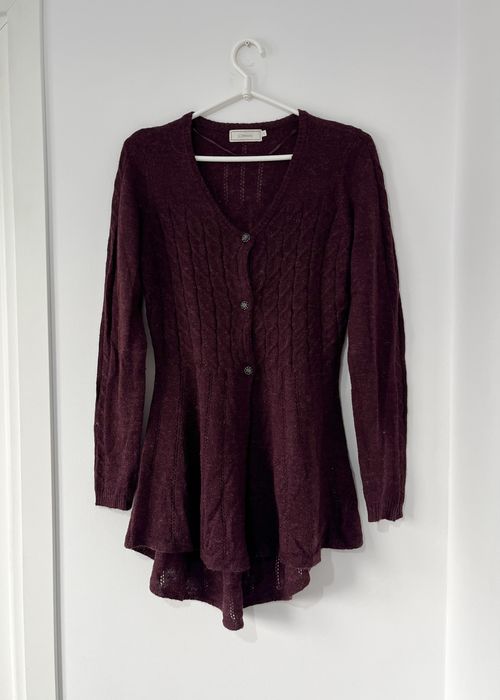 Cream kardigan burgundowy boho z moherem