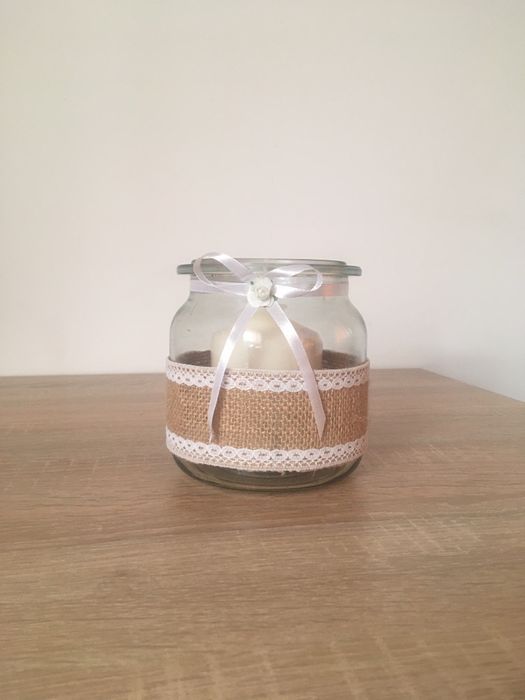 Dekoracja weselna, słoiki na świecę