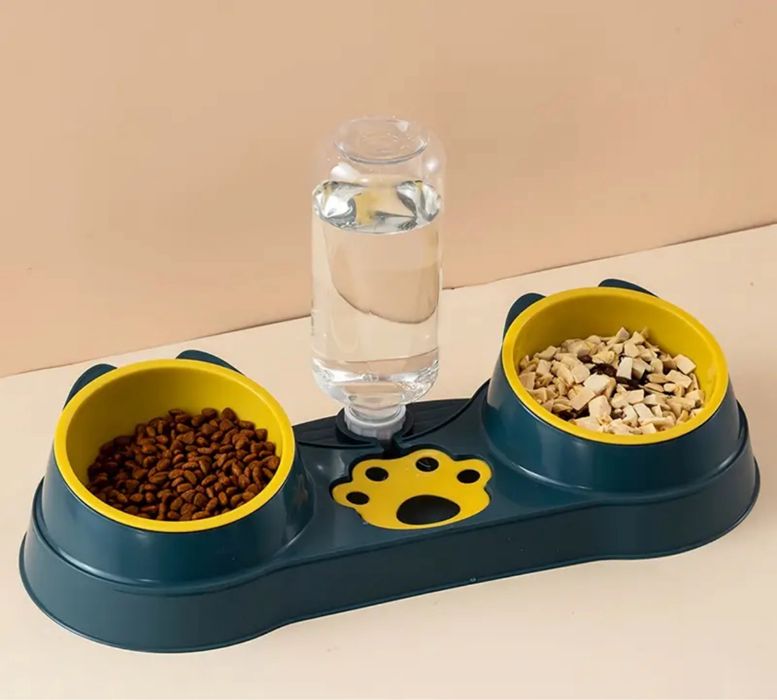Миска котів та собак подвійна, з автоматичною поїлкою