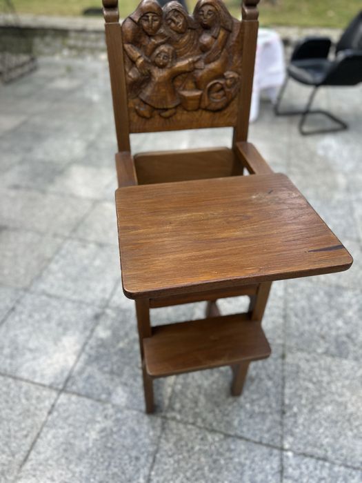 Krzeselko do karmienia dziecka drewniane dąb recznie wykonane