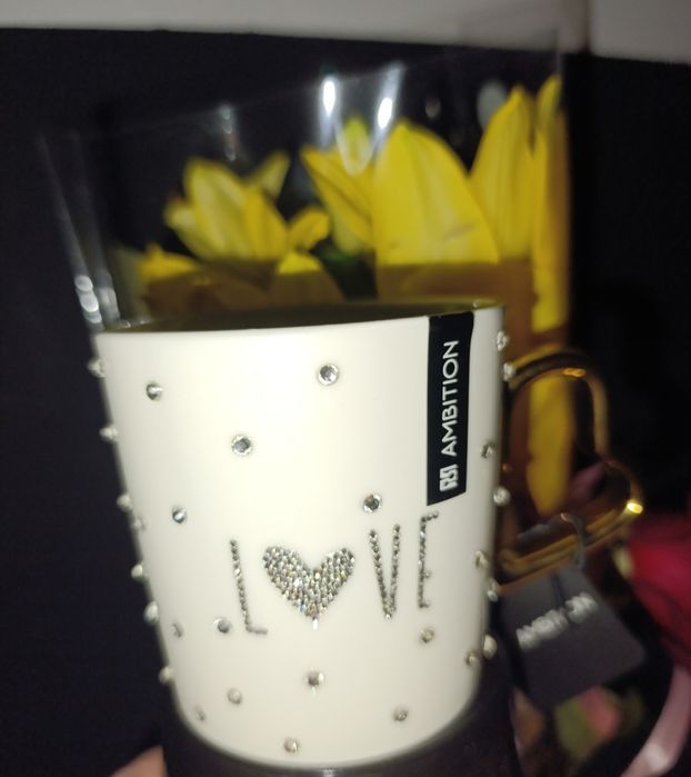 Piękny Kubek Ambition Love. Porcelana. Inkrustowany.Hand Made