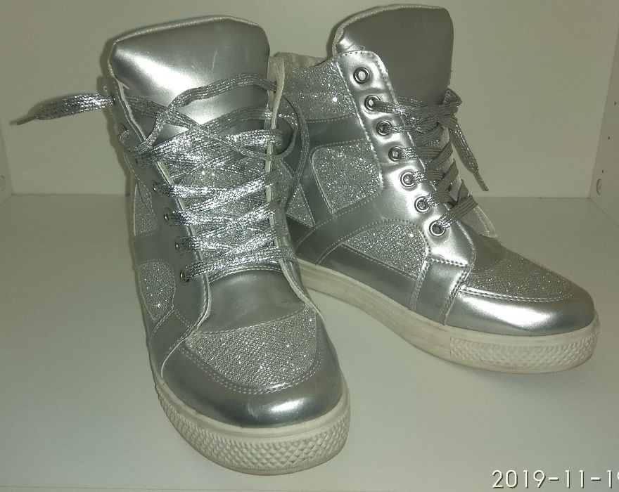 Buty srebrne 40 damskie koturny wewn imprezowe Warszawa L&Q