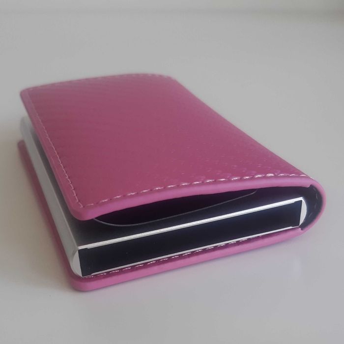 Pequena Carteira Porta Cartões Notas Alumínio Fibra Carbono Rosa