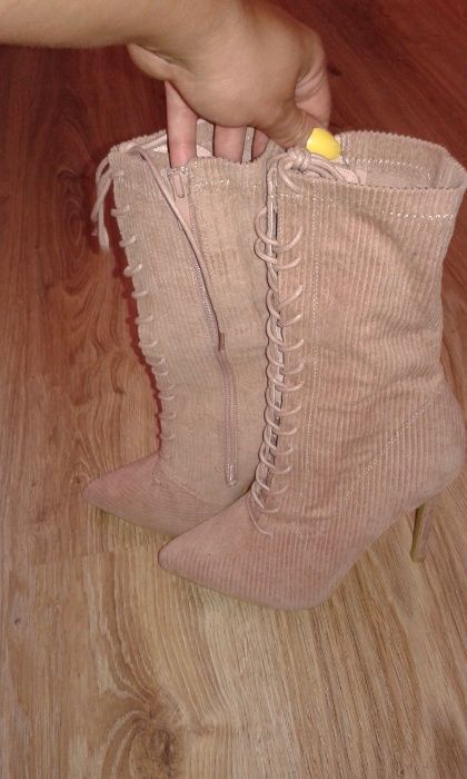 Nowe piękne botki szpilki pudrowy róż r.39