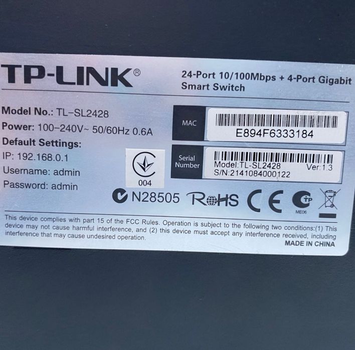 TP-LINK TL-SL2428 Smart Switch 24+4 — przełącznik używany
