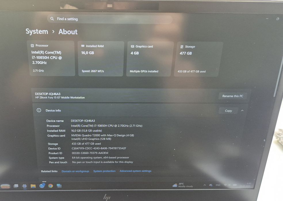 HP ZBook Fury 15 G7 i7-10850H 16GB RAM 512GB SSD