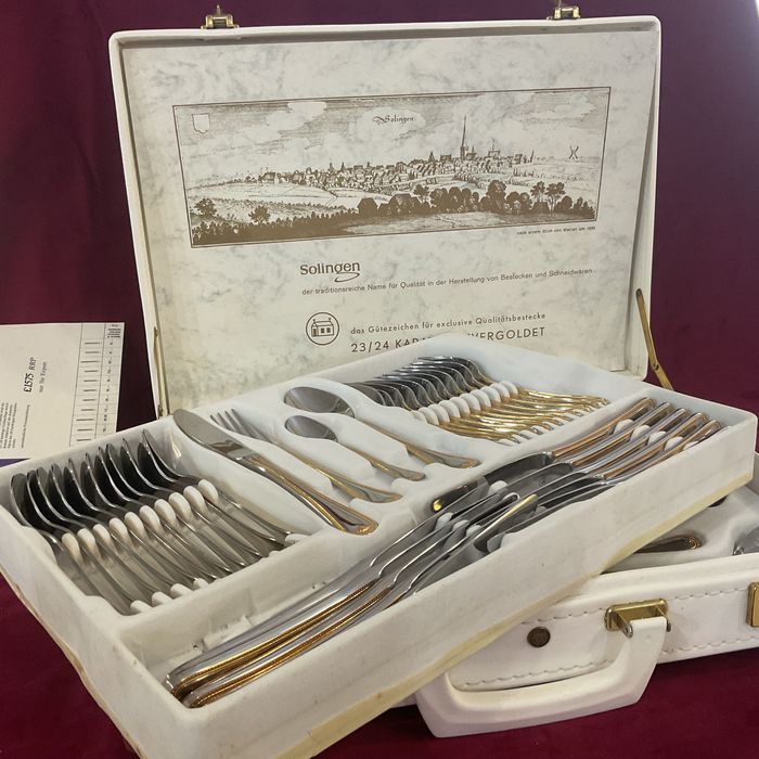 Talheres serviço solingen 69 peças 23/24 kilates banho de ouro