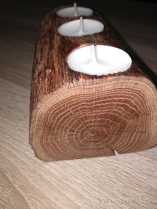 Świecznik dębowy loft dąb postarzany olejowany