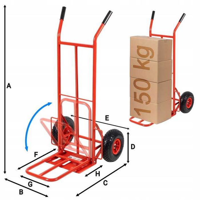 Nowy Wózek Transportowy Magazynowy Młynarka 150kg Podwójna Platforma Pompowane Koła Sklep Magazyn