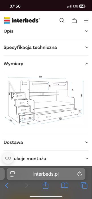 Łóżko piętrowe 3 osobowe