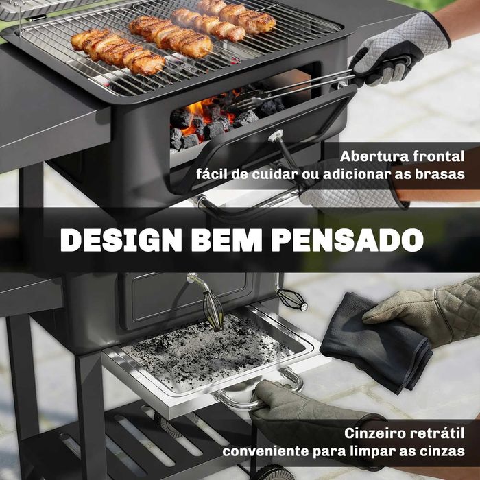 Grelhador de Carvão com Bandeja e Ventilação Ajustável
