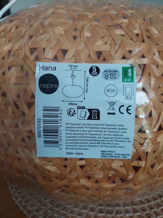 Lampa wisząca Hana bambus E37 Inspire