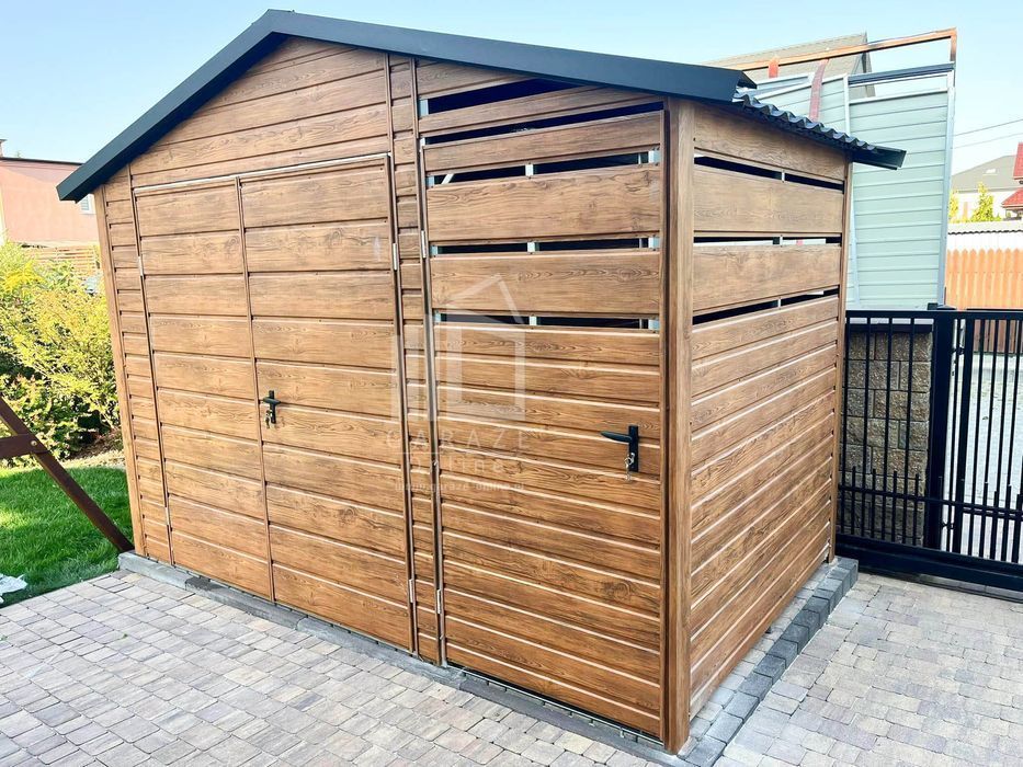 Schowek Domek Ogrodowy 2X2M + Wiata 1M Brama Drzwi Blachodach Id796