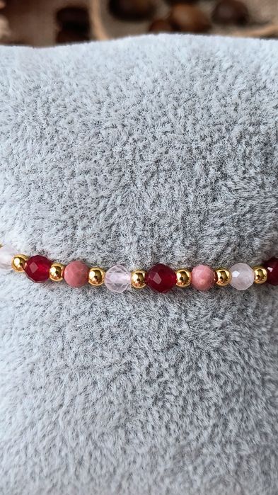 Bransoletka Talizman Miłość - Kwarc Różowy, Rubin, Rodonit