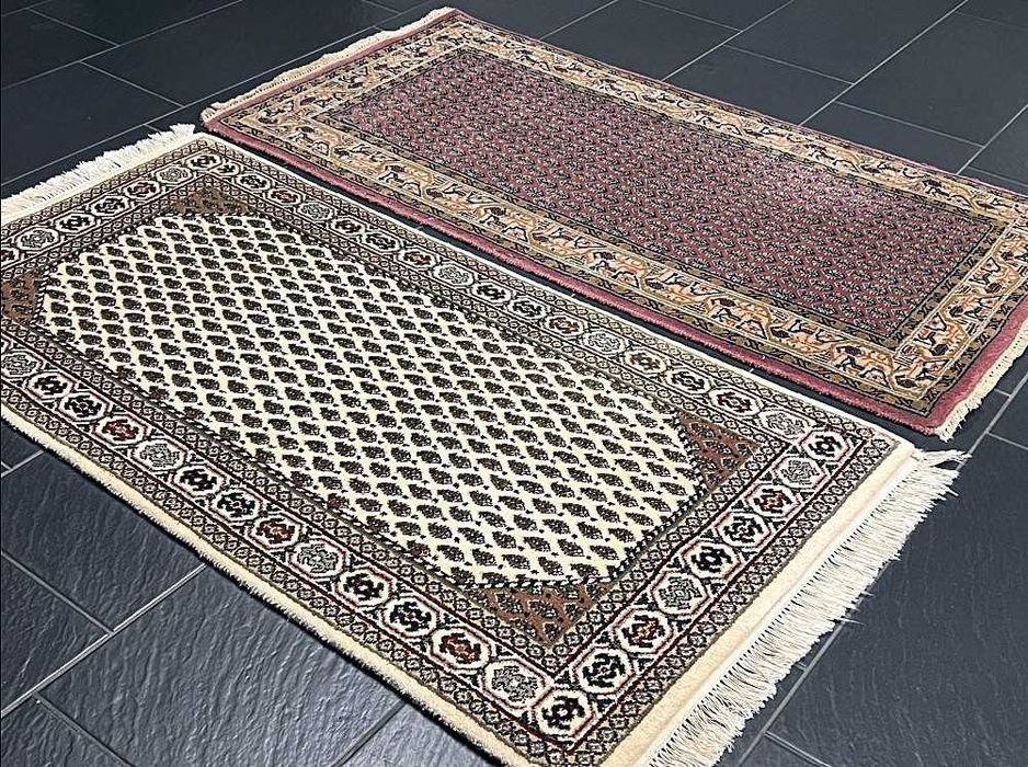 Dois Tapetes Persas SAROUGH MIR originais, com 140cm x 70cm, feitos à mão em lã sobre algodão