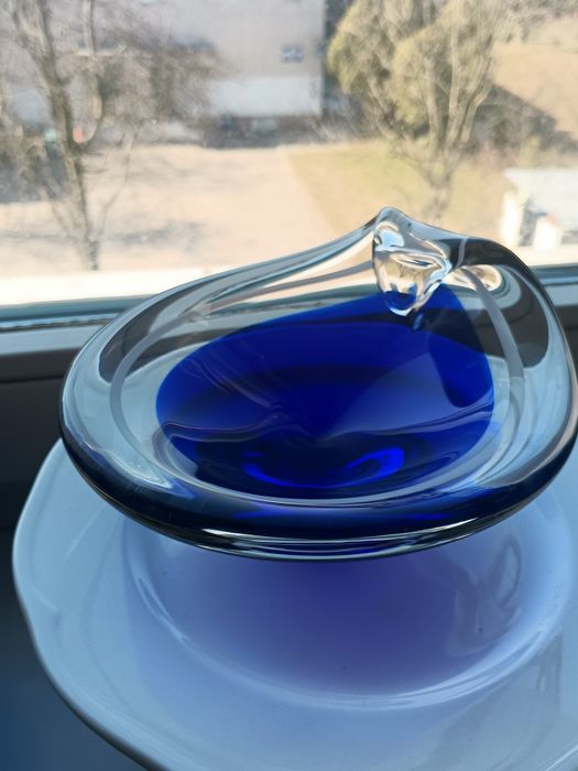 Artystyczna misa styl Sea Glasbruk Szwecja, kobalt 16,5 cm 1,1 kg