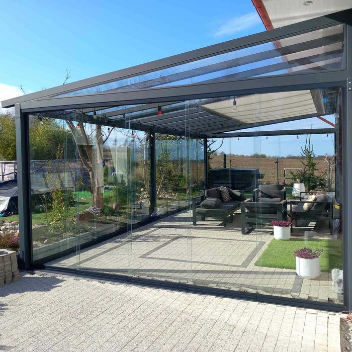 Przesuwna zabudowa tarasu Gdańsk | Ogród zimowy | Zadaszenie tarasu