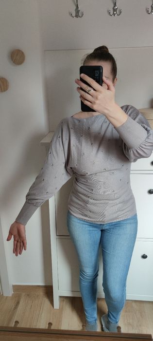 Szara bluzka S/M bufiaste ramiona wyszywane gwiazdki