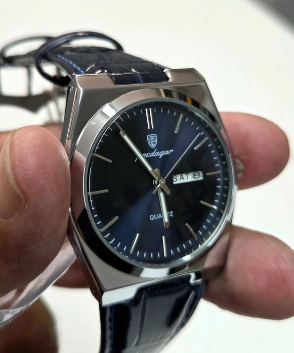 Relógio Masculino POEDAGAR – Azul – Quartz – Data e Dia – Bracelete em Pele – Novo