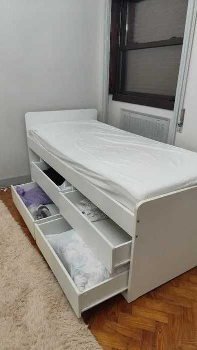 Cama de solteiro 90x200 branca, 4 gavetas IKEA