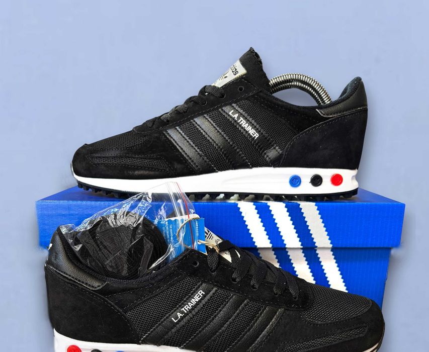 (2336) Кросівки Adidas LA Trainer чорні з білою підошвою (41-46)