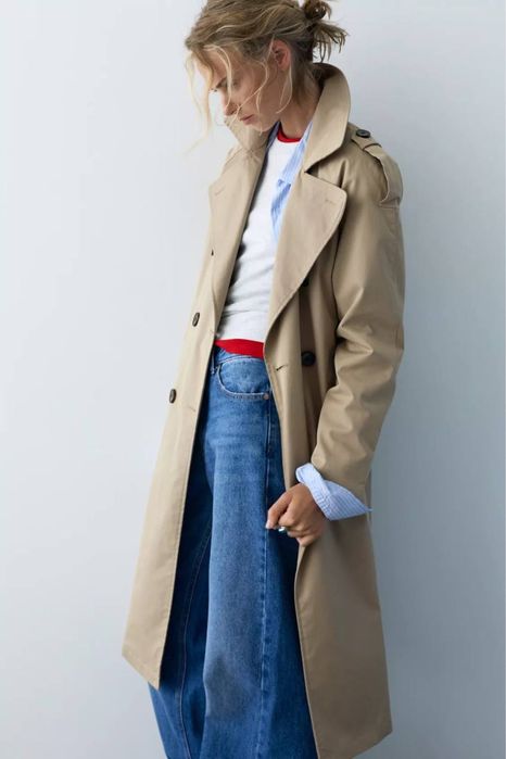 Довгий тренч із паском pullandbear