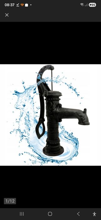 Pompa ogrodowa ręczna stojąca ozdobna żeliwna.