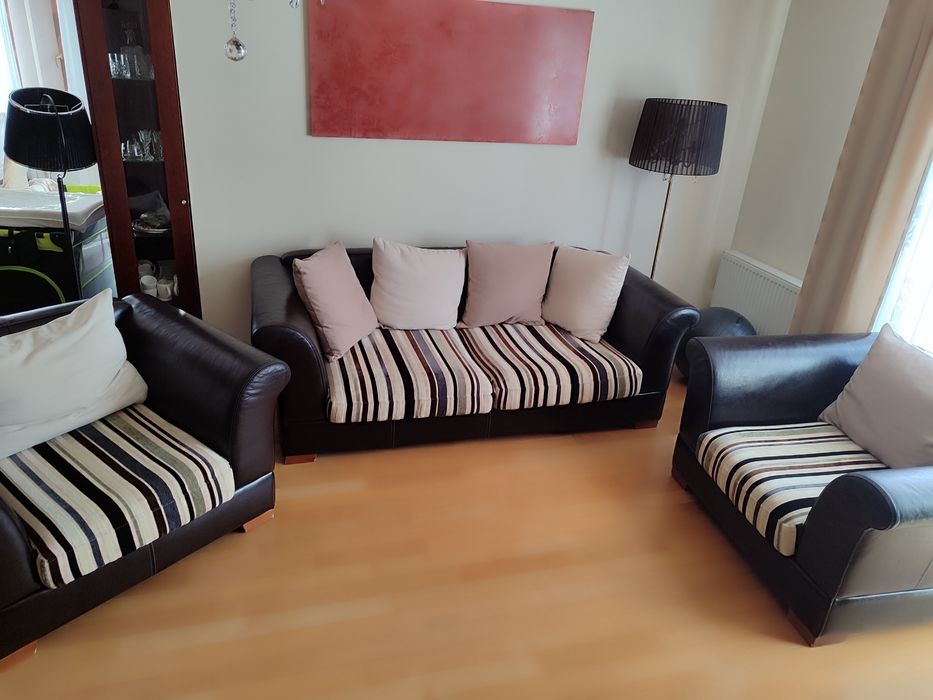 Sofa + 2 fotele – eko skóra, bardzo dobry stan