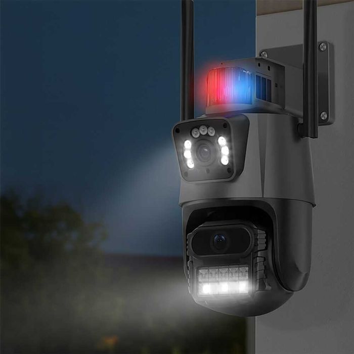 Podwójna kamera obrotowa WiFi Detekcja Audio Zewnętrzna IP UHD 6MPx