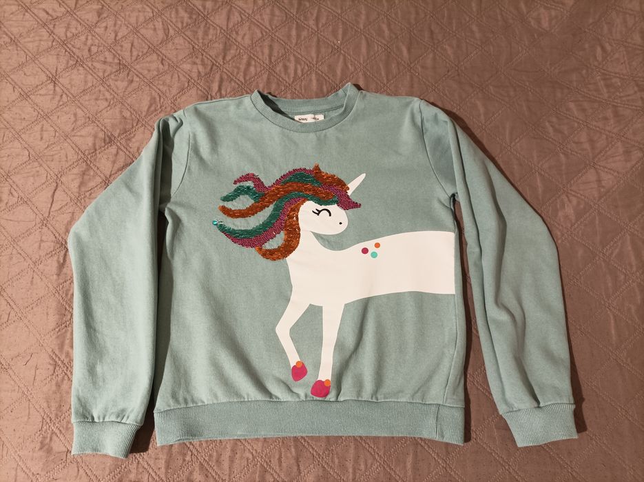 Bluza Sinsay z cekinami 140 jednorożec miętowa