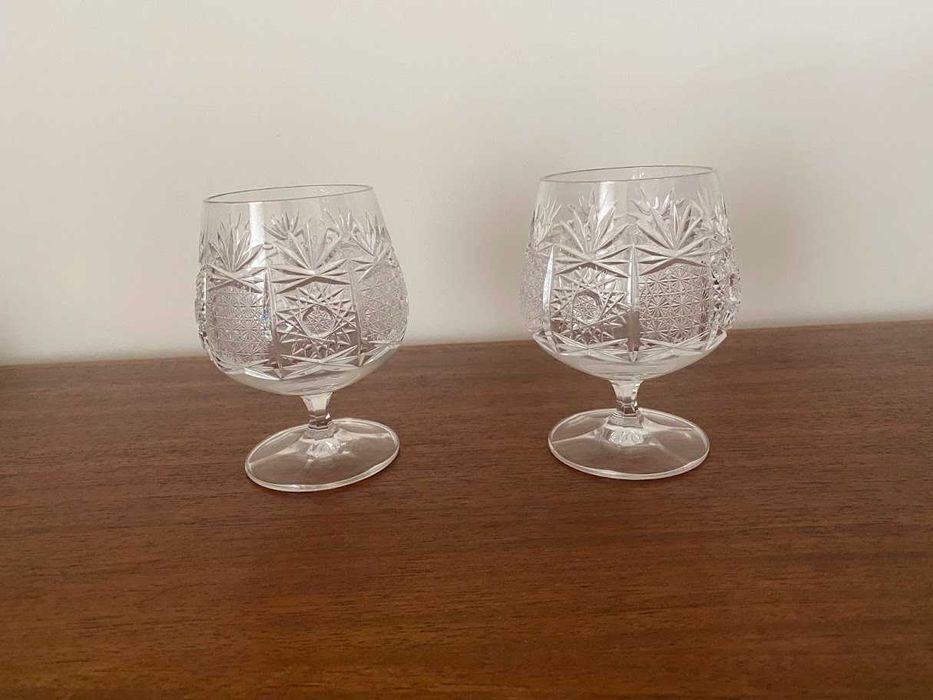 Dois cálices artesanais de cristal Checoslovaco Bohemia