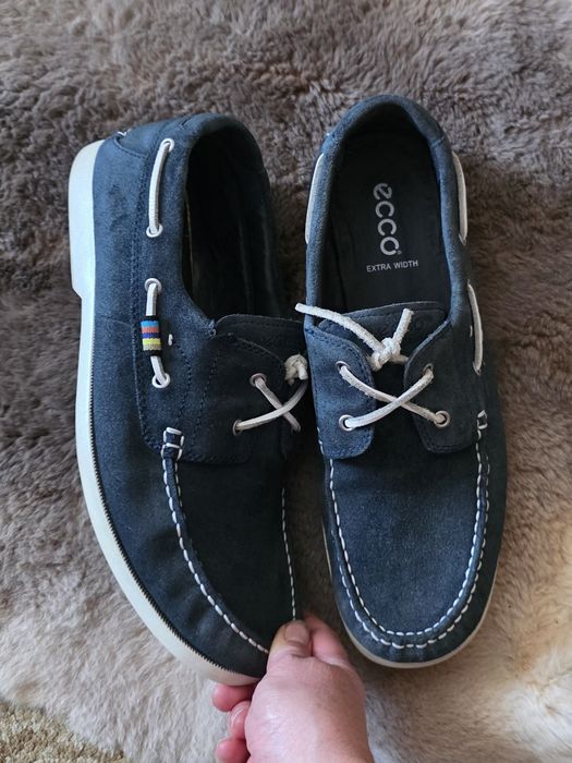Zamszowe buty żeglarskie ECCO Extra Width r. 46 – Granatowe mokasyny stan bdb