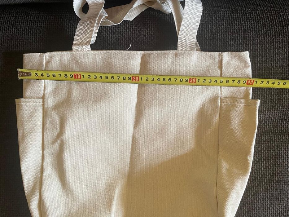 Torba materiałowa torebka na ramię plażowa z kieszeniami shopper beż