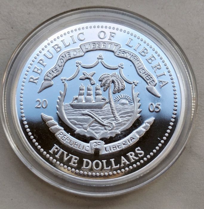 Liberia 5 Dolarów 2005 r Papież Jan Paweł II