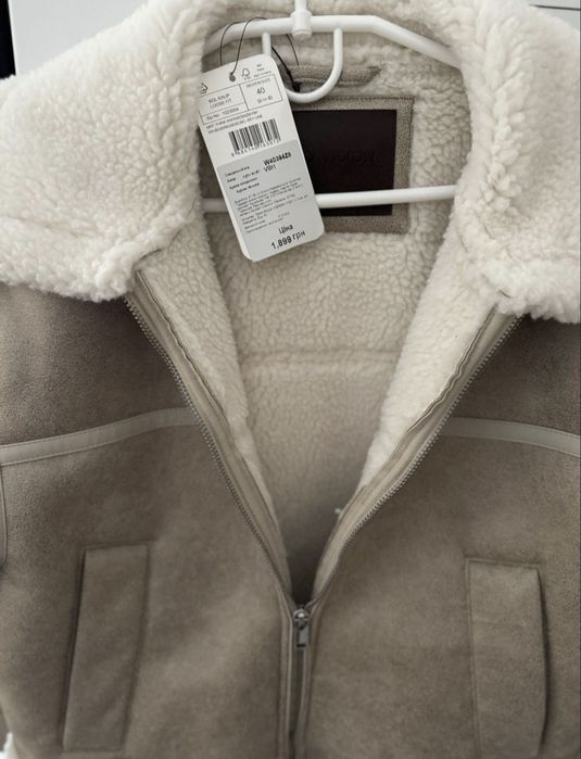 Женская дубленка .хл. Бежевая дубленка куртка  Zara