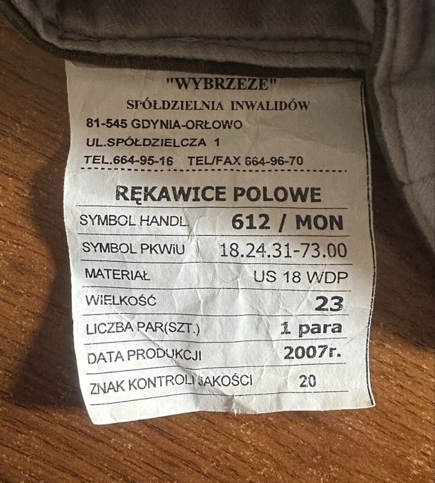 Nowe rękawice zimowe wz. 612 MON wz. 93 / rozmiar 23